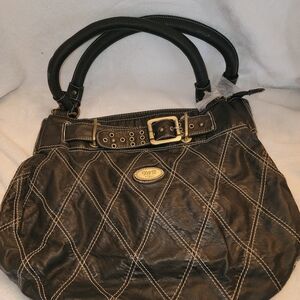 Black Quilted Shoulder Bag with Buckle Accent